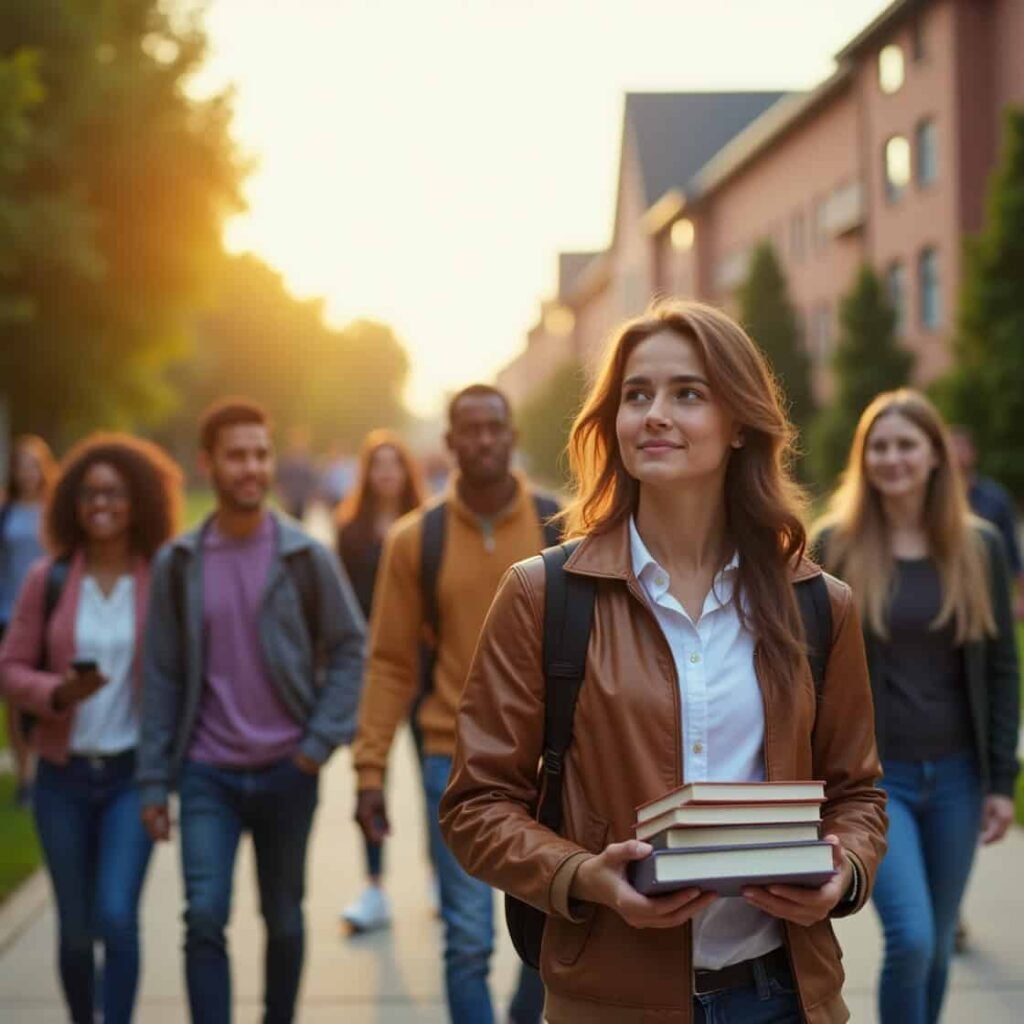 College students walking on campus, symbolizing future opportunities and ambition for those funding education independently.