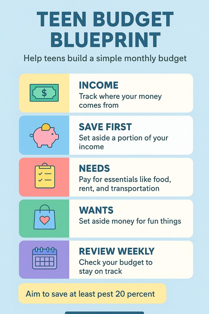 Teen Budget Blueprint Infographic - Step-by-step budgeting guide for teenagers