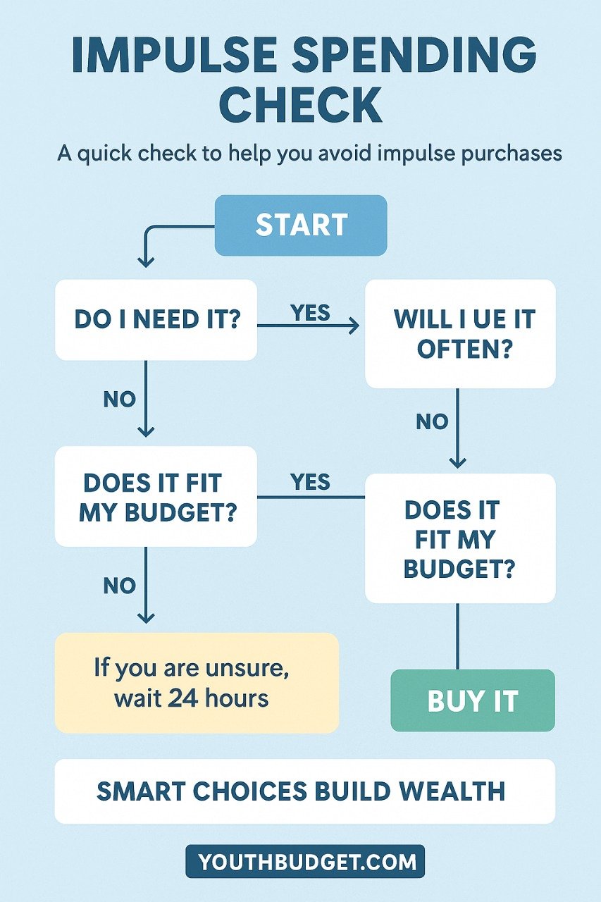 Impulse Spending Decision Chart Infographic - Smart spending flowchart for students