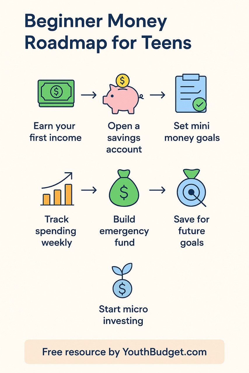 Beginner Friendly Money Roadmap Infographic - Financial literacy step by step guide