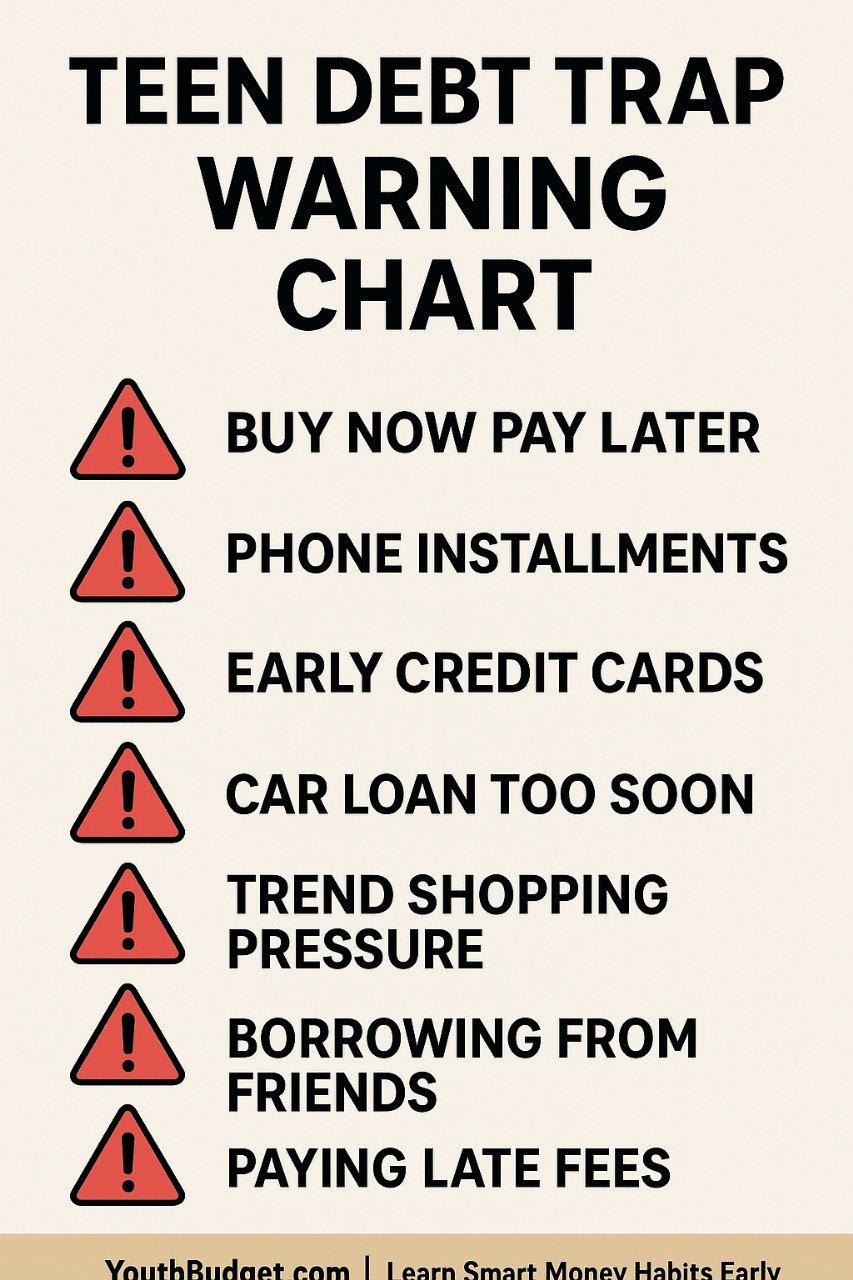 Teen Debt Trap Warning Chart Infographic - Avoid common financial pitfalls