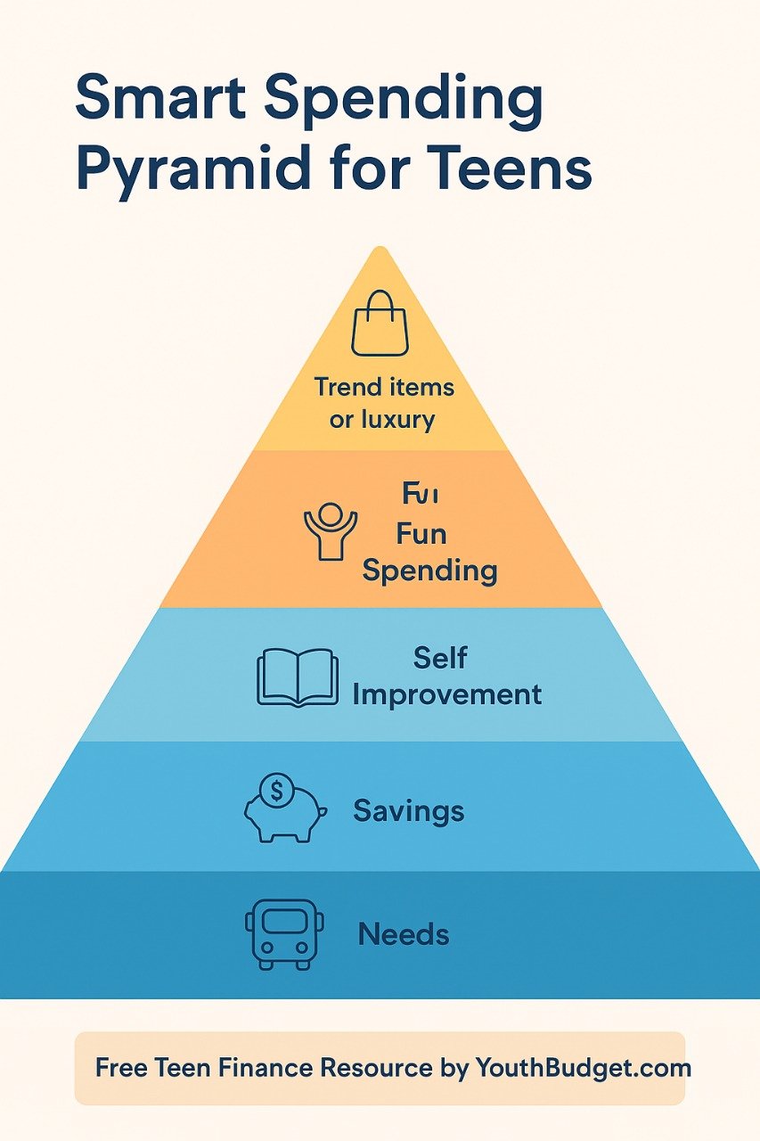 Smart Spending Pyramid for Teens Infographic - Financial priority hierarchy